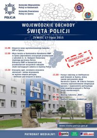 plakat informujący o przebiegu wojewódzkich obchodów święta policji w Żywcu