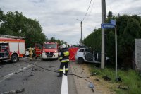 Raciborscy policjanci z drogówki prowadzą czynności na miejscu wypadku drogowego ze skutkiem śmiertelnym