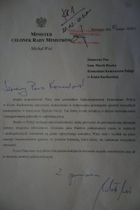 Podziękowanie dla Policjantów z Kuźni Raciborskiej od Ministra Michała Woś