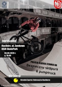 zdjęcie kolorowe, przedstawiające plakat dot. akcji bezpieczny sk8park