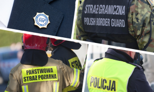 Na zdjęciu przedstawiciele służb mundurowych policji, straży pożarnej, straży granicznej i sop