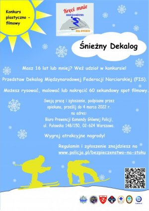 Plakat informacyjny dotyczący konkursu bezpieczeństwo na stoku