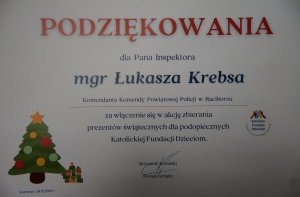 Podziękowanie dla Komendanta Powiatowego Policji w Raciborzu