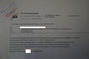 Treść podziękowania dla raciborskich policjantów