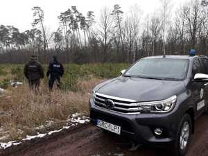 Policjant i strażnik leśny na tle lasu