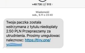 Przykładowa wiadomość sms od oszustów