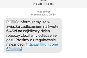 Przykładowa wiadomość sms od oszustów