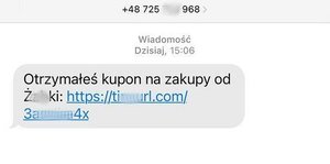 Przykładowa wiadomość sms od oszustów