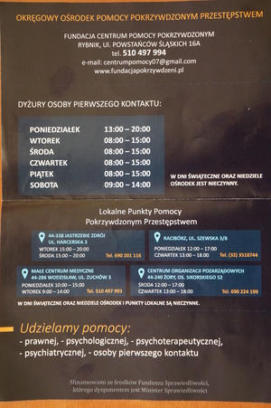 Plakat Fundacji Centrum Pomocy Pokrzywdzonym Przestępstwem