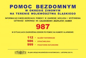 Plakat z numerami alarmowymi dla bezdomnych