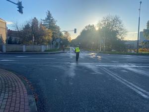 na zdjęciu policjant kieruje ruchem