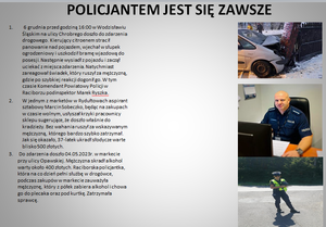 na zdjęciu jeden ze slajdów gdzie policjanci po służbie zatrzymywali sprawców przestępstw lub wykroczeń