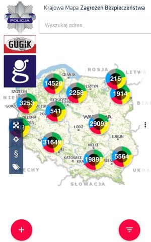 na zdjęciu mapa polski z krajową mapą zagrożeń