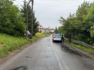 na zdjęciu pojazd który uderzył w słup energetyczny