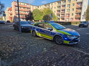 na zdjęciu pojazd policyjny i sprawca zdarzenia