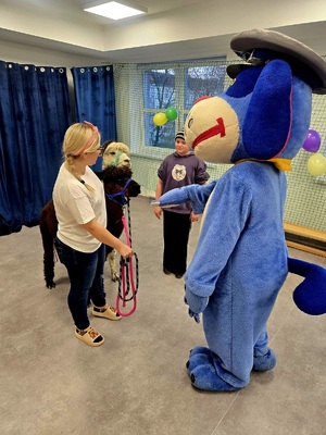 na zdjeciu szupek dzieci i alpaka