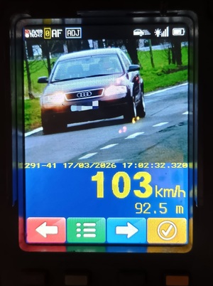 na zdjęciu pomiar 103 kilometry na godzinę
