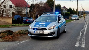 na zdjeciu pojazd w rowie i radiowóz na miejscu zdarzenia