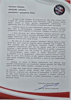 na zdjęciu list gratulacyjny